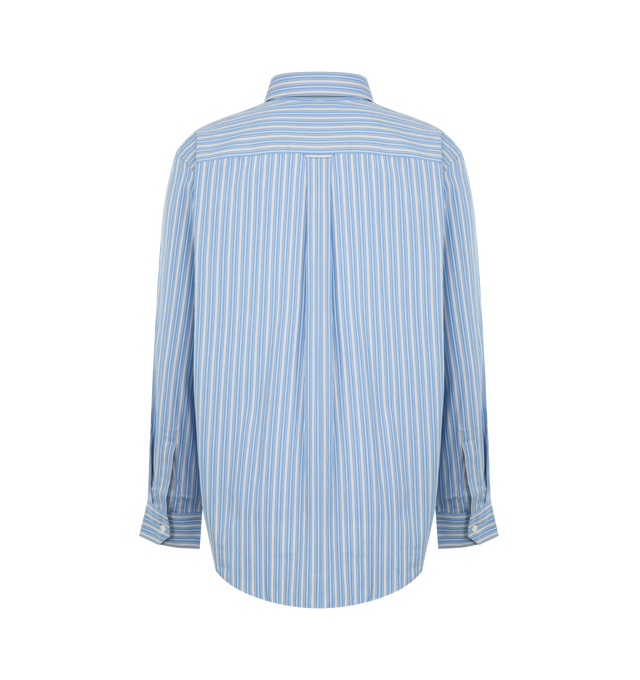 Image 2 of 2 - BLUE - Saint Laurent Mens Button-Down Shirt is crafted from cotton poplin. Features a button-front closure, pointed collar, chest pocket with embroidered Cassandre logo, two-button mitered cuffs with concealed one-button placket, and a curved hem. Main Material: Cotton. Made in Italy. 