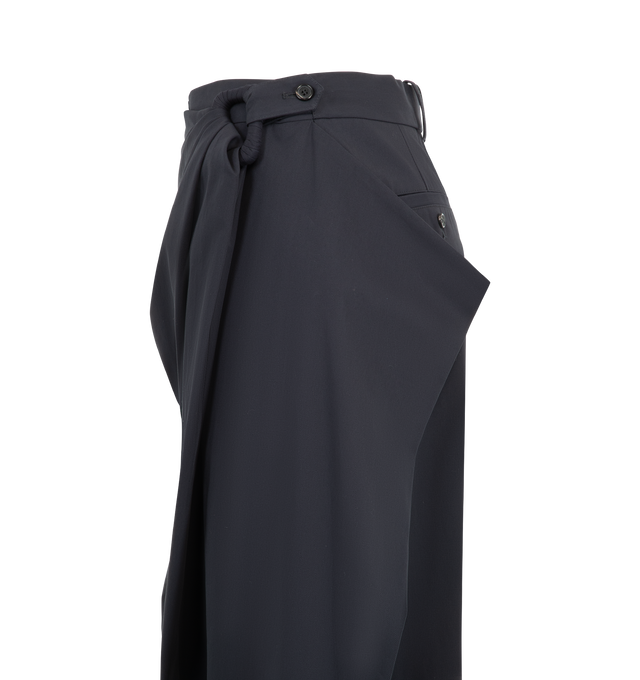 Image 3 of 3 - NAVY - JW Anderson Women's Twist Trousers are crafted in a navy cotton material with unique twist-over tailoring design, and finished with a buckle detail and embroidered eyelets. 100% Cotton. Made in Italy. 