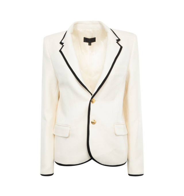WHITE - NILI LOTAN Lorie Tailored Jacket featuring fully constructed fitted jacket, contrast novelty trim, front chest pocket and pocket flaps, front darts and back vent. 90% virgin wool, 10% cashmere. 