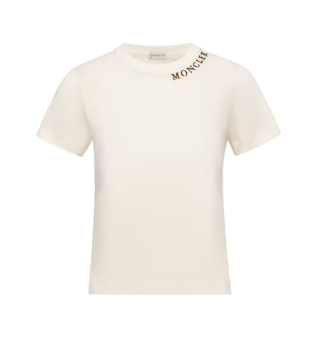 Image 1 of 1 - WHITE - MONCLER Sketch Logo Cotton T-Shirt featuring cotton jersey, crew neck, short sleeves, embroidered motif and logo patch. 100% cotton. 