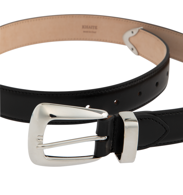 Image 2 of 2 - BLACK - KHAITE Benny Belt featuring punch holes and brushed silver-toned metal buckle, loop, and curved tips. 100% calfskin. 