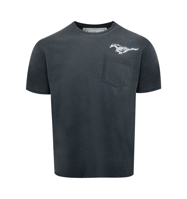 Image 1 of 2 - BLACK - ONE OF THESE DAYS Mustang Cross Tee featuring crew neck, short sleeves and patch pocket. 100% cotton.  