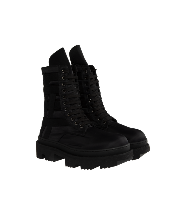 Image 2 of 4 - BLACK - DARK SHADOW Army Megatooth Boots featuring panelled design, metal eyelet detailing, round toe, front lace-up fastening, branded insole, ridged rubber sole and ankle-length. 100% nylon. 