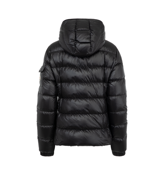 Image 2 of 3 - BLACK - Moncler Gles Jacket has an attached hood, a 2-way zip front, an inner front flap, zipper pockets, and a chest pocket with a button closure. Fill 90% down, 10% feather. Exterior 100% polyamide. Made in Moldova.  