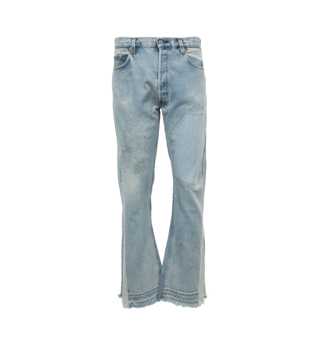 Image 1 of 3 - BLUE - GALLERY DEPT. 90210 LA Flare Washed Denim featuring regular fit, flare leg, belt loops, zip and button fastening, five pocket design and tonal stitching. 100% cotton. 