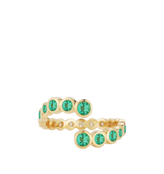 Image 2 of 2 - GOLD - RENNA Emerald Open Wave Ring featuring vibrant green emeralds graduate around the finger in gold bezel settings. Approximately .83 tcw. 18k yellow gold. Hirshleifers offers a range of initial pieces from this collection in-store. For personal consultation and detailed information about jewelry, please contact our dedicated stylist team at personalshopping@hirshleifers.com.  