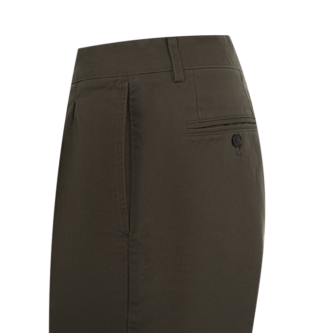 Image 3 of 3 - GREEN - Noah Men's double-pleat pant crafted from 100% cotton twill. Double-pleated with zip-fly and button-closure, side seam front pockets and besom back pockets with button-closure. Made in Portugal. 