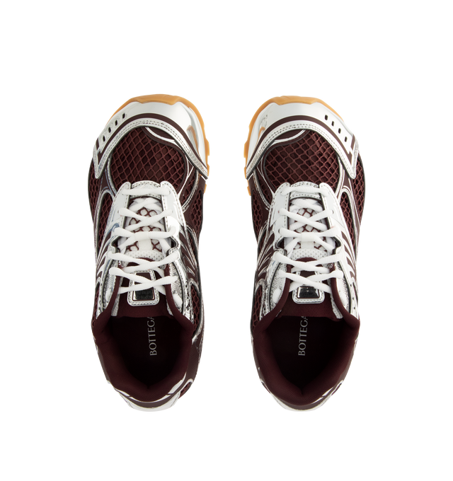 Image 5 of 5 - BROWN - BOTTEGA VENETA Orbit Sneaker featuring lace-up front, metallic rubber, mesh and fishnet panels, signature intrecciato weave and gripped soles. Rubber outsole. Made in Italy. 