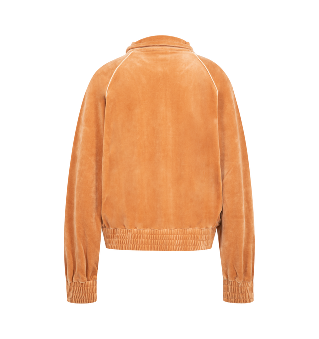 Image 2 of 3 - ORANGE - Chlo Womens Tracksuit Jacket is crafted from velvet jersey. Features a casual fit, high neckline with adjustable drawstring, front zip closure, long sleeves, elasticized cuffs and hem, side pockets, contrast piping, and embroidered logo at the chest. Main Material: 80% Cotton, 20% Polyamide. Made in Portugal. 