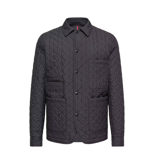 Image 1 of 1 - BLUE - Moncler Mens Theoline Diamond-Quilted Padded Jacket is crafted from polyester with a polyester lining and padded construction. Features a collar, zipper and snap-button closure, patch pockets, zipped pocket, inside zipped pocket, adjustable cuffs, and logo patch detailing. Exterior: 100% Polyester; Lining: 100% Polyester; Padding: 83% Polyester, 17% Polyethylene. Made in Romania. 