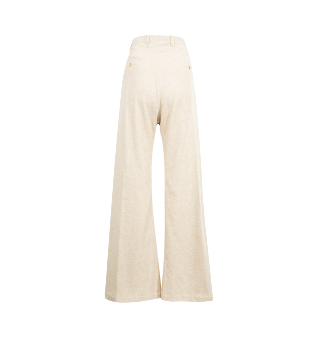 Image 2 of 3 - WHITE - RICK OWENS Tailored Wide Bela Pant featuring full length, a low crotch, wide legs, waistband with belt loops, button closure, exposedfront zipper with two snap detail at bottom, side welt pockets and two rear welt pockets. 74% cotton, 26% linen. 