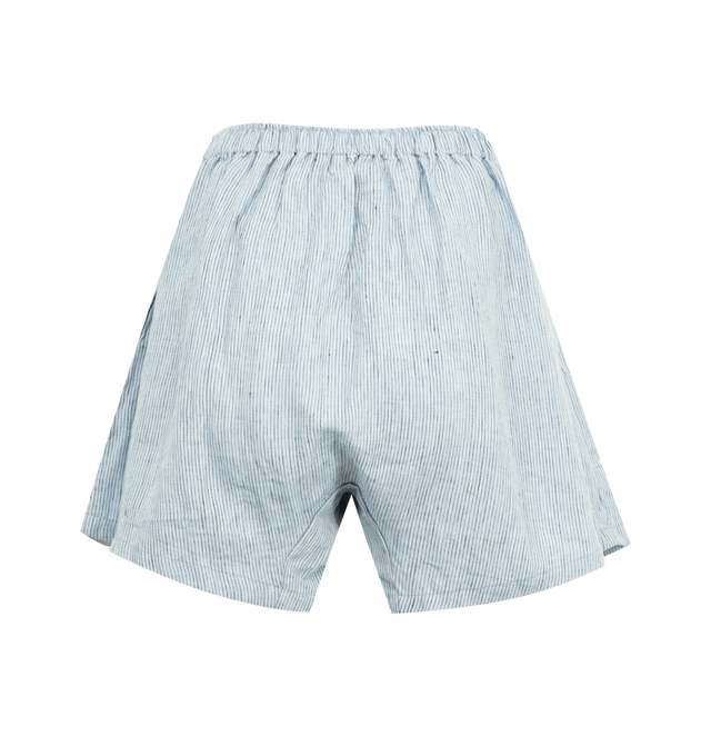 Image 4 of 6 - BLUE - DEIJI STUDIOS 03 Set featuring an oversized box fit linen shirt with wide arms and a front pocket designed to sit mid rise, the loose fitting boxer style shorts have a faux button down fly and an elastic waist for extra comfort. 100% GOTS certified organic, OEKO-TEX 100 certified and EU certified stone washed french linen. 