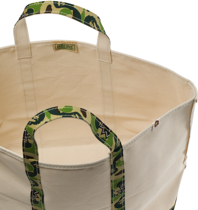 Image 3 of 3 - WHITE - SAINT MICHAEL AP Large Tote Bag featuring camp strap and bottom, canvas tote and open top. 100% cotton. 