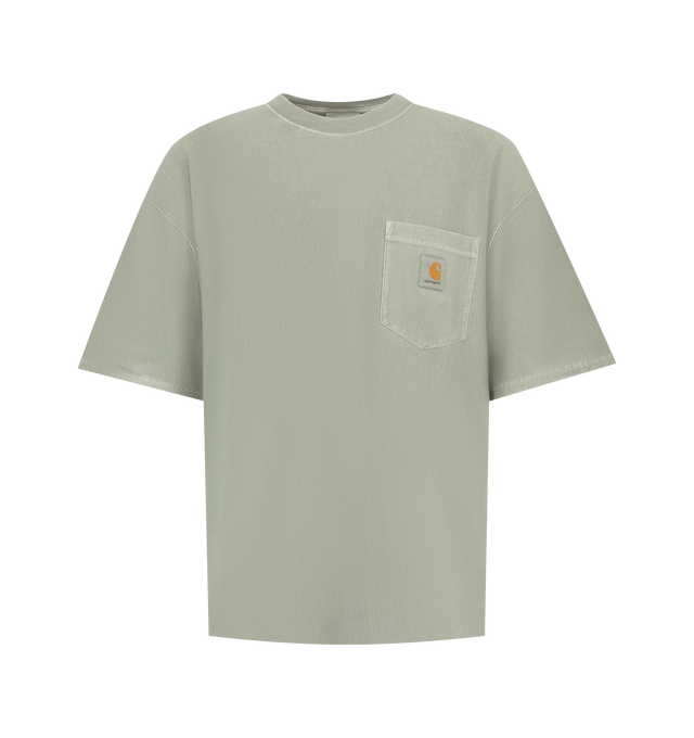Image 1 of 2 - GREEN - Carhartt WIP Mens Loose Pocket T-Shirt is crafted from midweight garment-dyed organic cotton jersey. Features an oversized fit, crew neckline, short sleeves, chest pocket with woven Square Label, and garment-dyed finish for a soft feel. Main Material: 100% Organic Cotton. Made in Tunisia. 