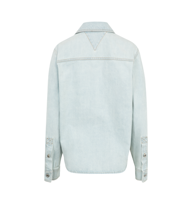 Image 2 of 2 - BLUE - Bottega Veneta Extra Bleached Denim Shirt has a spread collar, a button front closure, a special label on the chest pocket, and an extra bleached wash. 100% cotton. Made in Italy.  