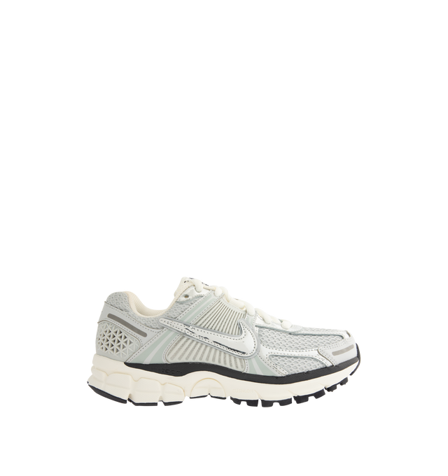 Image 1 of 5 - GREY - NIKE Zoom Vomero 5 Sneaker featuring real and synthetic leather on the upper, mesh panels and ventilation ports on the heel, Zoom Air cushioning, plastic caging on the side, rubber outsole and reflective details. 