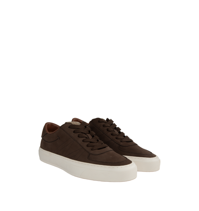 Image 2 of 5 - BROWN - MONCLER Monclub Low Top Sneakers featuring nubuck upper, leather insole, rubber sole and lace closure. Sole height 3 cm. 