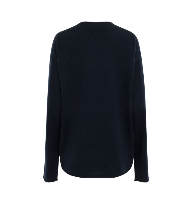 Image 2 of 3 - NAVY - GUEST IN RESIDENCE Oversized Crew featuring crew neck, dropped shoulder, shirttail curved hem Jersey roll hem, neck, and cuff. 100% cashmere. 