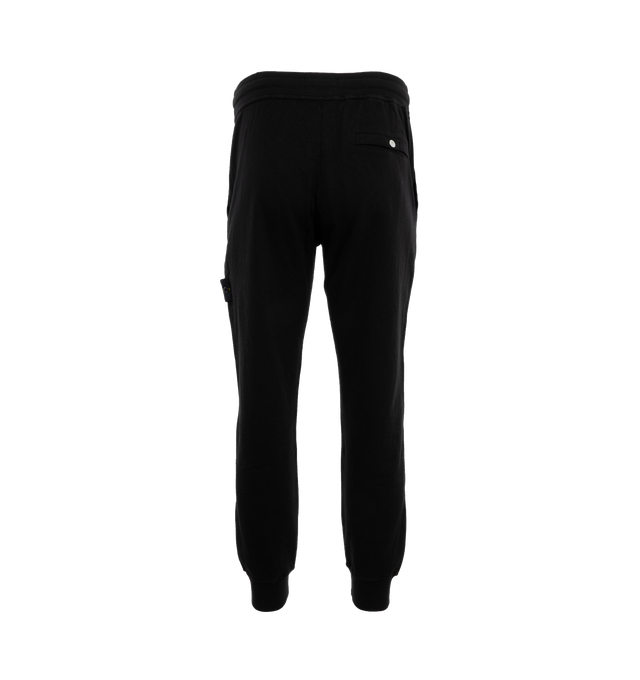 Image 2 of 4 - BLACK - STONE ISLAND Fleece Sweatpants featuring elasticized drawstring waistband, side-seam pockets, side zip pocket, back zip welt pocket and rib-knit cuffs. 100% cotton. 