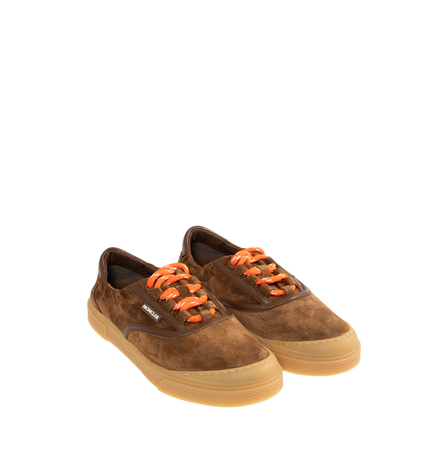 Image 2 of 5 - BROWN - MONCLER Vera Leisure Suede Sneakers featuring suede upper, leather lining, lace-up, and rubber sole. Upper: suede. Sole: 100% elastodiene. 