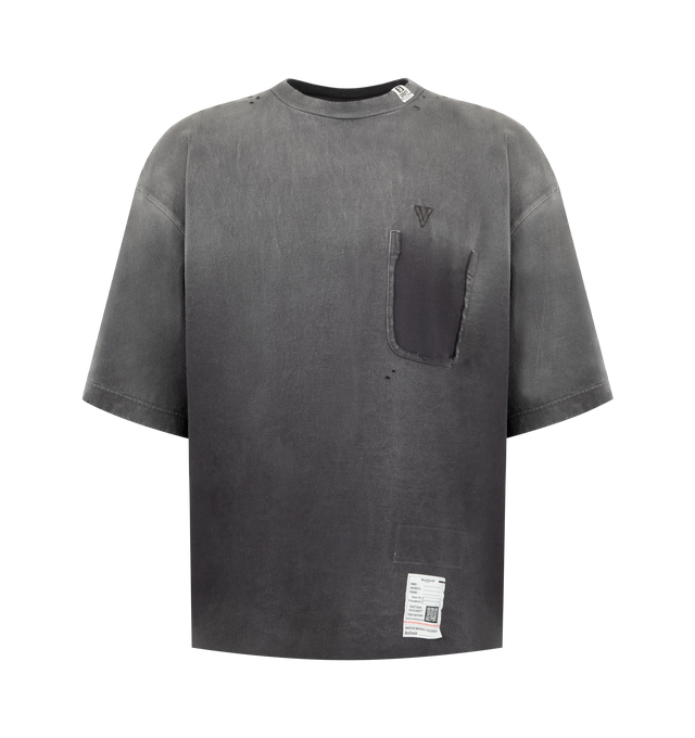 Image 1 of 2 - BLACK - Maison Mihara Yasuhiro Men's Sun Faded T-Shirt is crafted from cotton and features a relaxed silhouette with a sun-faded finish for a naturally worn, vintage-inspired look. This designer T-shirt combines soft everyday comfort with Maison Mihara Yasuhiro's signature contemporary aesthetic, while the intentional fading gives each piece a unique character. Main Material: 100% Cotton. Made in Japan. 