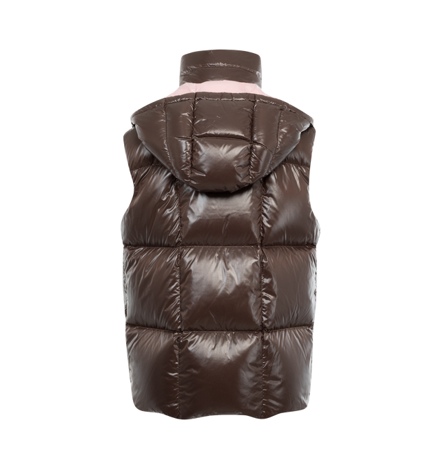 Image 2 of 2 - BROWN - MONCLER Luzule Down Vest featuring nylon laqu lining, down-filled, detachable hood, zipper and snap button closure, zipped pockets and felt logo. 100% polyamide/nylon. Padding: 90% down, 10% feather. 