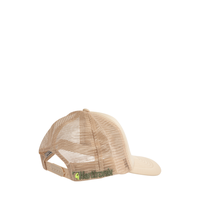 Image 2 of 2 - BROWN - Carhartt WIP Harttronix Trucker Cap is a five-panel style with a curved peak, an adjustable snap-back closure, and graphic embroidery. 100% polyester.  