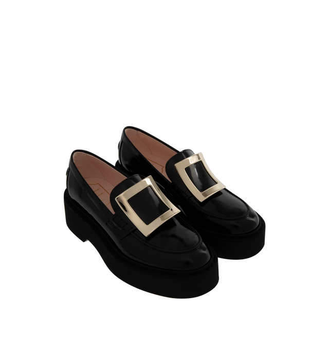 Image 2 of 4 - BLACK - Roger Vivier Viv Rangers High Metal Loafers are a slip on style wiht curved metal buckels and rubber outsoles. 100% leather.  