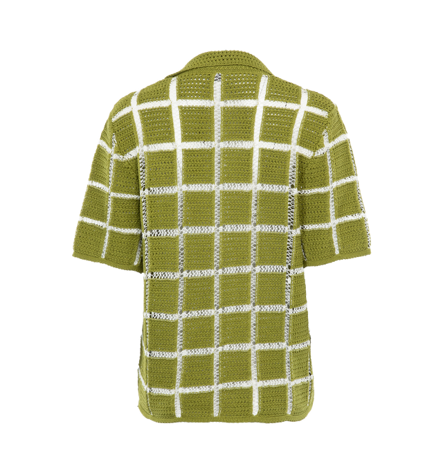 Image 2 of 3 - GREEN - DRIES VAN NOTEN Knit Polo featuring open-knit, spread collar, v-neckline, short sleeves, hip length and relaxed fit. Cotton/nylon/polyamide. Made in Belgium. 