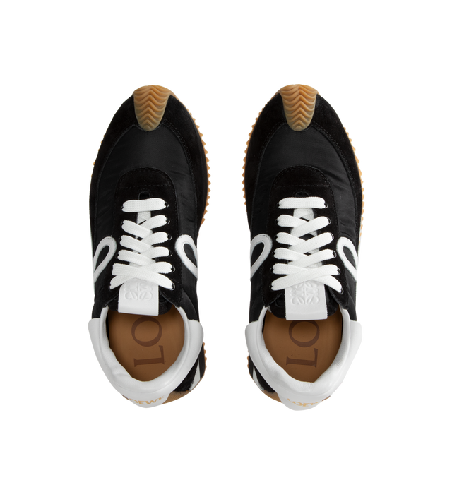 Image 5 of 5 - BLACK - LOEWE Lace-up runner sneaker crafted from nylon and brushed suede, featuring an L monogram on the quarter and gold embossed LOEWE logo on the backtab. The textured honey-coloured rubber outsole extends to the toe-cap and on to the back of the heel. Made in Italy. 