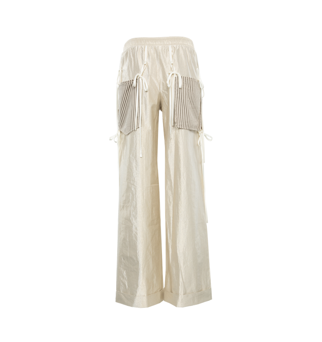 Image 2 of 4 - WHITE - CHRISTOPHER JOHN ROGERS Metallic Taffeta Drawstring Pant featuring straight leg trouser silhouette, an elasticized waist, cuffed hem, inside-out pockets in front and back and held up with satin ties. 67% cotton, 33% polyamide. 100% cotton. 