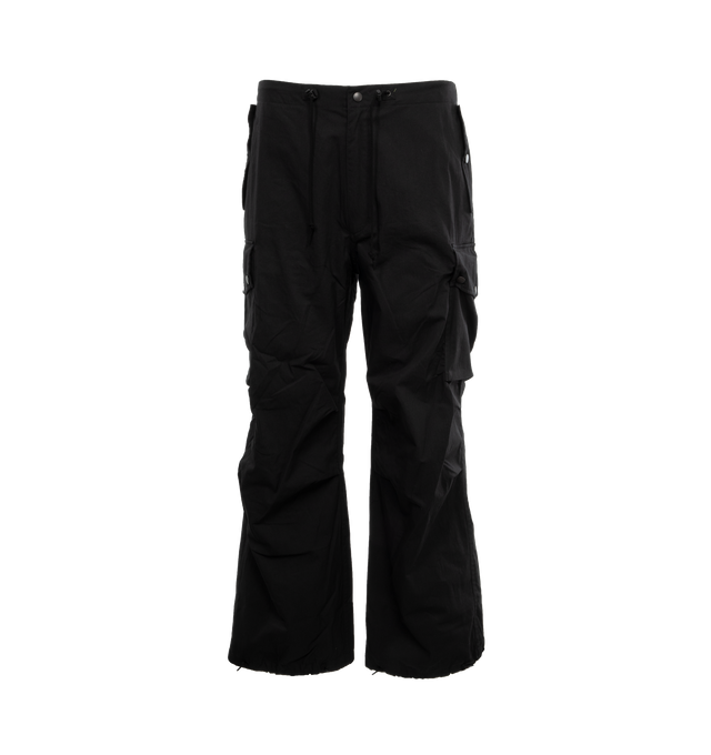 Image 1 of 4 - BLACK - NEEDLES Field Pants featuring drawcord waist and hem, flapped pockets, darting along the knee and five pockets. 100% cotton. Made in Japan.