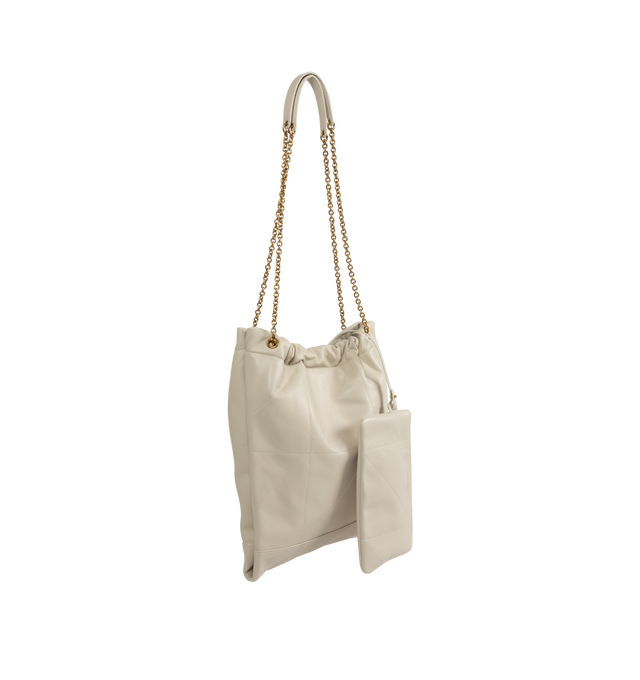 Image 2 of 3 - WHITE - SAINT LAURENT Jamie 4.3 Pochon Bag featuring drawstring chain, removable zip pouch, magnetic closure and cotton lining. 15" X 13" X 0.8". Lambskin. Made in Italy.  