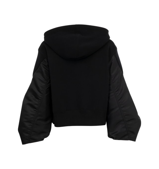 Image 2 of 2 - BLACK - SACAI Sponge Sweat x Nylon Twill Hoodie featuring hood with drawstrings, zip front closure, kangaroo pouch pockets and nylon panel sleeves. Cotton/polyester/nylon. 