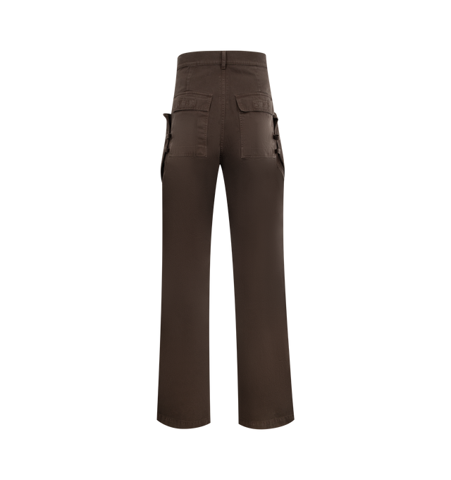 Image 2 of 3 - BROWN - DRKSHDW Stefan Cargo Pants featuring high-waist, belt loops, button and zip closure on the front, two side pockets, two patch pockets on the leg, wo flap pockets on the back and relaxed fit. 100% cotton. 