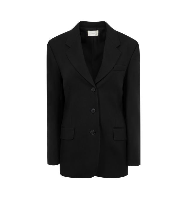 Image 1 of 3 - BLACK - The Row Duplin Jacket has a notched lapel, a 3-button closure, chest and flap front pockets, an interior chest pocket, and a center back vent. 99% wool, 1% silk. Made in USA.  