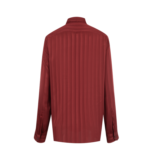 Image 2 of 2 - RED - Saint Laurent Womens Oversized Blouse is crafted from certified silk and features a lavallire collar with tonal Cassandre embroidery at the hip. Designed with a concealed button-front closure and one-button mitered cuffs. Main Material: Certified Silk. Made in Italy. 