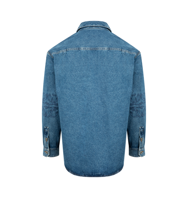 Image 2 of 2 - BLUE - LOEWE Anagram Overshirt in medium-weight cotton denim featuring an Anagram embroidery at the elbows, relaxed fit, regular length, classic collar, button front fastening and buttoned cuffs. Cotton. Made in Italy. 