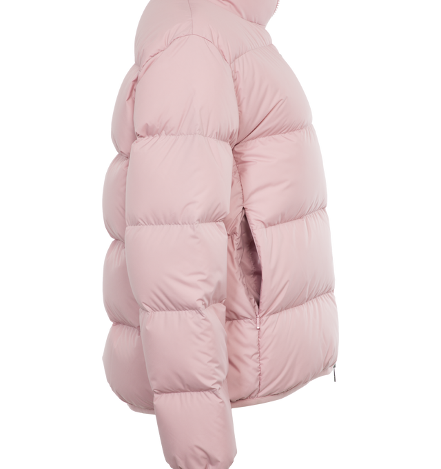 Image 3 of 4 - PINK - MONCLER Abbadia Jacket featuring two-way zipped front closure, zipped pockets, stand collar and elastic hem and cuffs. 100% polyester. Filling: 90% down, 10% feathers. 