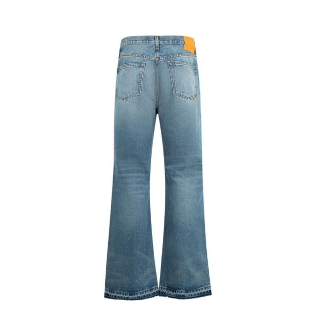 Image 2 of 3 - BLUE - GALLERY DEPT. Twisted Wide Leg Jeans featuring five-pocket style, wide-leg, mid rise, top-button and zip-fly fastening, belt loops and raw edge hem. 100% cotton. 