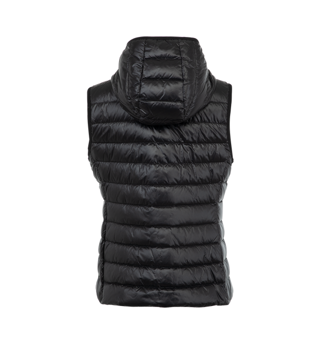 Image 2 of 2 - BLACK - Moncler Women's Glygos hooded down vest is a mid-season essential that layers perfectly over knits, sweatshirts or lighter jackets. Crafted from longue saison, the hooded vest is embellished with a classic Moncler patch pocket on the chest. Featuring down-fill, hood, zipper closure, zipped pockets and chest pocket with snap button closure. 