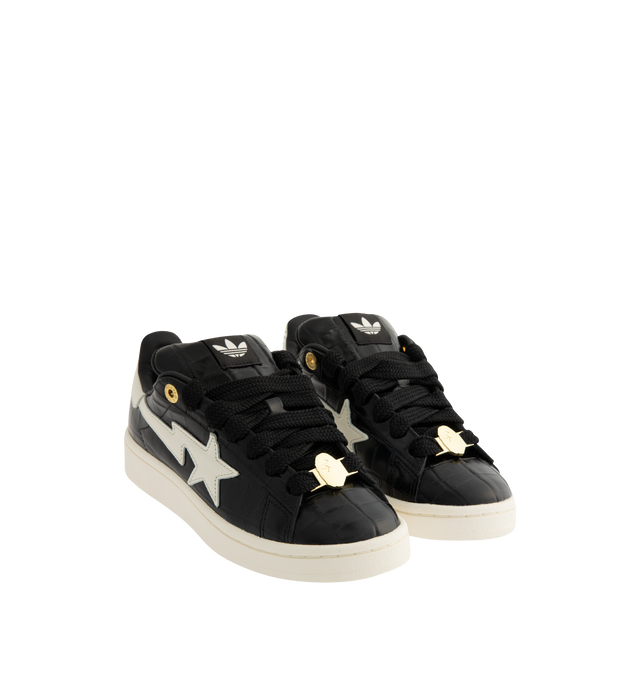 Image 2 of 5 - BLACK - ADIDAS x BAPE Originals Edition Campus 00s Sneaker featuring logo hardware at lace-up closure, logo patch at padded tongue, padded collar, signature serrated stripes at outer side, graphic appliqu at inner side, logo embroidered at heel tab, mesh lining and treaded rubber sole. 