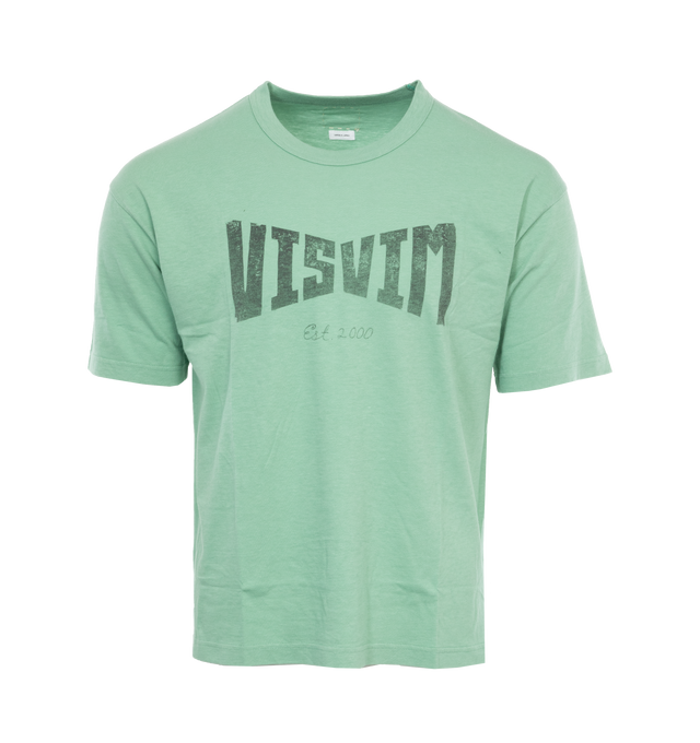 GREEN - VISVIM Heritage short-sleeve tee-shirt crafted from cotton blend lightweight jersey with a faded effect and logo print at the chest. Features round neck and drop shoulder.Cotton 83%, Nylon 17%.