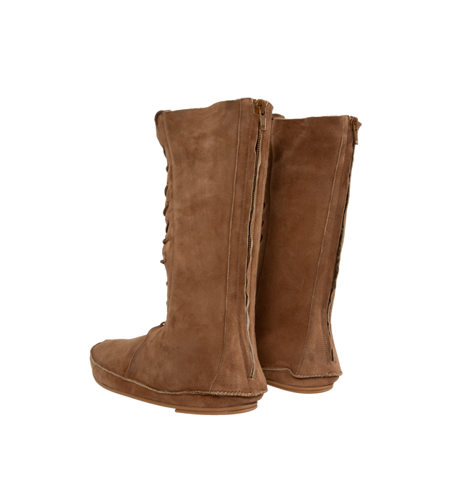 Image 3 of 4 - BROWN - THE ROW Tyler lace-up calf high boot in shearling-lined suede with waxed cotton laces, zipper closure at the back and rubberized sole. 100% leather. Made in Italy. 