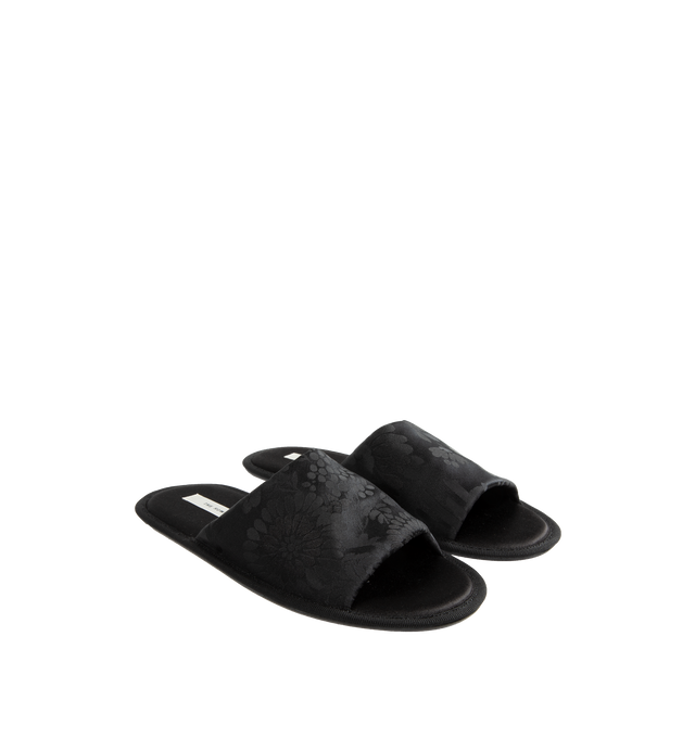 Image 2 of 4 - BLACK - THE ROW Frances Slipper Open Toe featuring slip-on styling, goat leather lining, silk/viscose upper with cow leather sole. Made in Italy.  