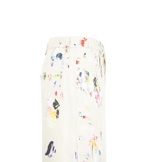 Image 3 of 3 - MULTI - Bottega Veneta Men's Paint Splatter Shorts are crafted from 100% cotton canvas material and feature an allover paint splatter motif that coordinates with a matching shirt. Designed in a clean, tailored silhouette, these shorts feature a button closure, belt loops, side pockets, and back welt pockets. Main Material: 100% Cotton. Closure: Button and Zip Fly. Pockets: Side Pockets, Back Welt Pockets. Made in Italy. 