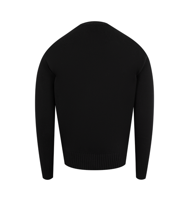 Image 2 of 3 - BLACK - MONCLER Wool & Cashmere Sweater featuring a wool and cashmere blend, crew neck, stockinette stitch, gauge 5 and leather logo patch. 90% virgin wool, 10% cashmere. 