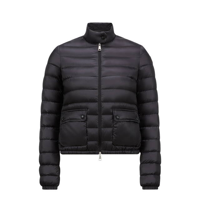 Image 1 of 1 - BLACK - Moncler Womens Lans Packable Short Down Jacket is crafted from longue saison with a longue saison lining and down-filled construction. Features a packable design, zipper and snap-button front closure, and pockets with snap-button closures. Exterior: 100% Polyamide / Nylon; Lining: 100% Polyamide / Nylon; Padding: Down Fill. Made in Armenia. 