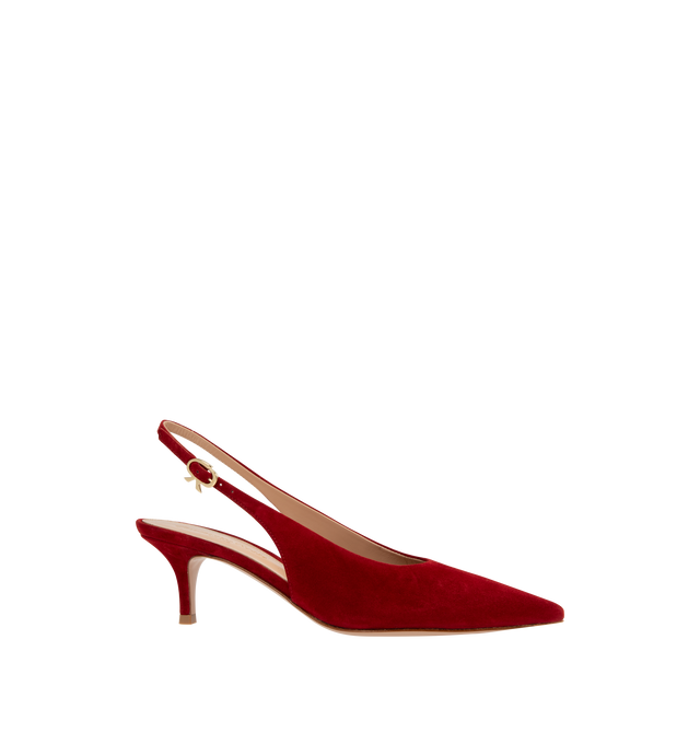 Image 1 of 4 - RED - Gianvito Rossi Robbie Slingback 55 crafted from supple suede featuring a pointed-toe and 55mm kitten heel. The back strap is completed with the metallic Ribbon buckle, signature of the Maison. Handmade in Italy. 100% SUEDE. 