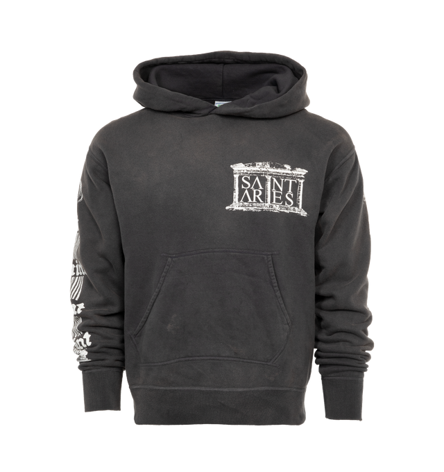 BLACK - SAINT MICHAEL SAINT ARIES HOODIE featuring ribbed cuffs and hem, front printed logo detail, printed sleeve and back panels and one front kangaroo pocket. 100% cotton. 
